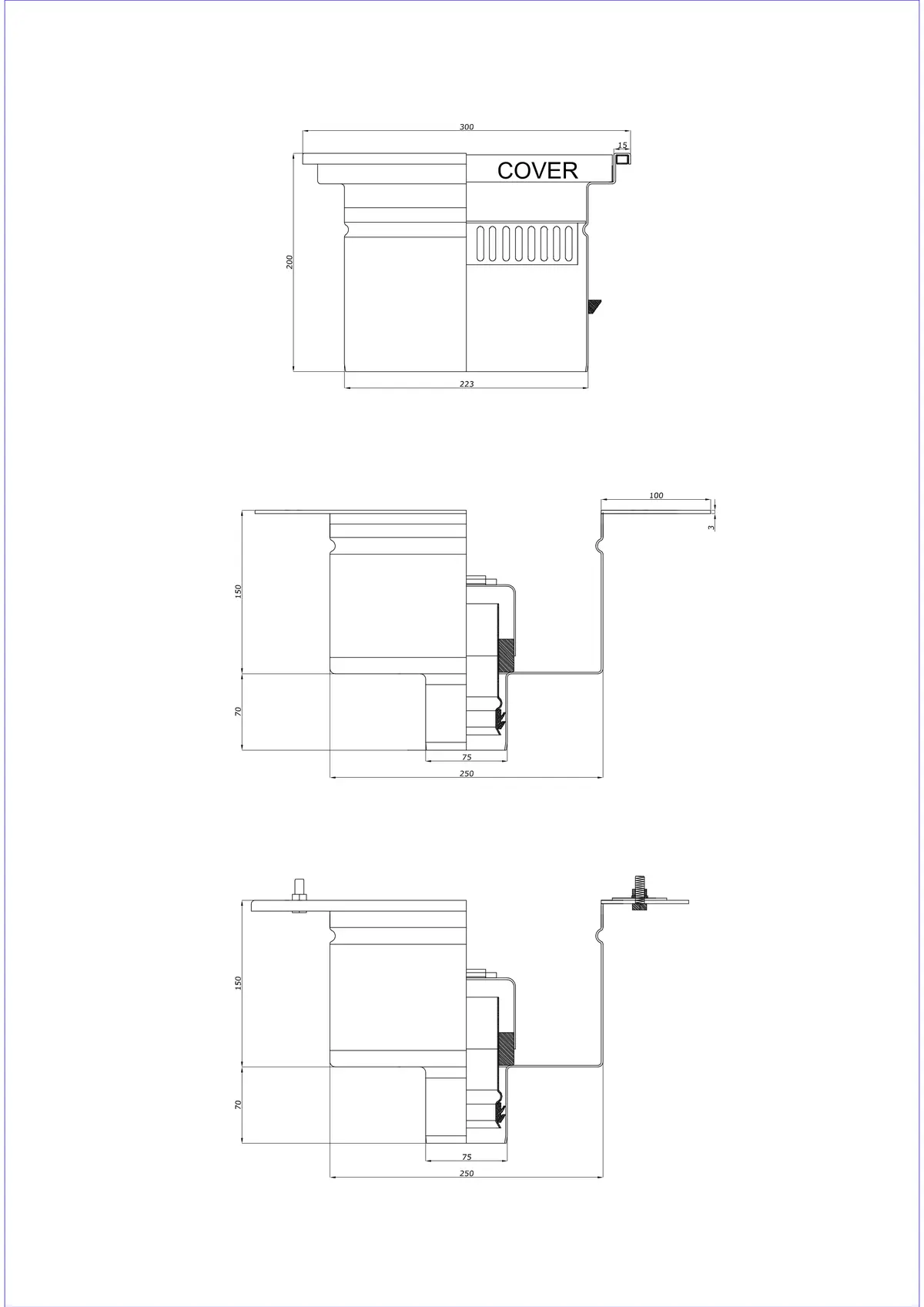 Wpust Podłogowy BK_KRD 300x300 DN 75 - Dwuczęsciowy Pionowy 