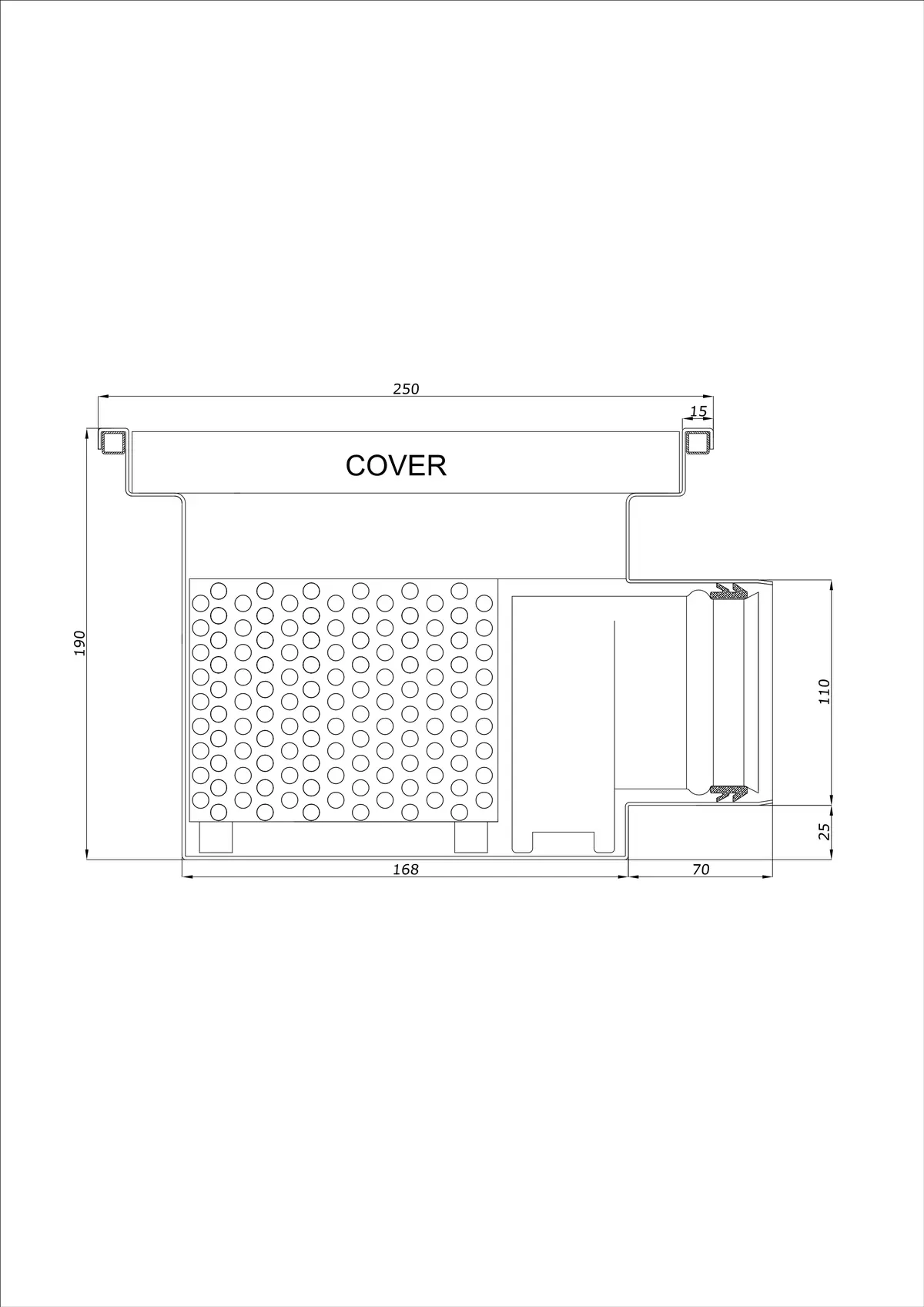 Wpust Podłogowy BK_KRB 250x250 DN 110 - Jednoczęściowy Poziomy