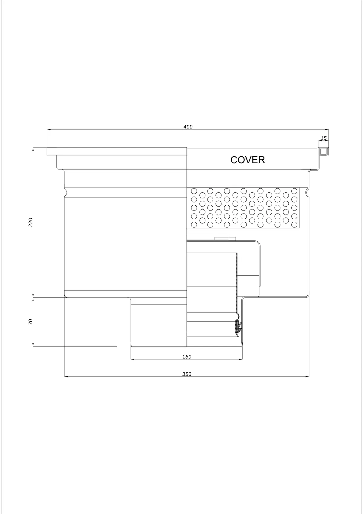 Wpust Podłogowy BK_KRD 400x400 DN 160 - Jednoczęściowy Pionowy 