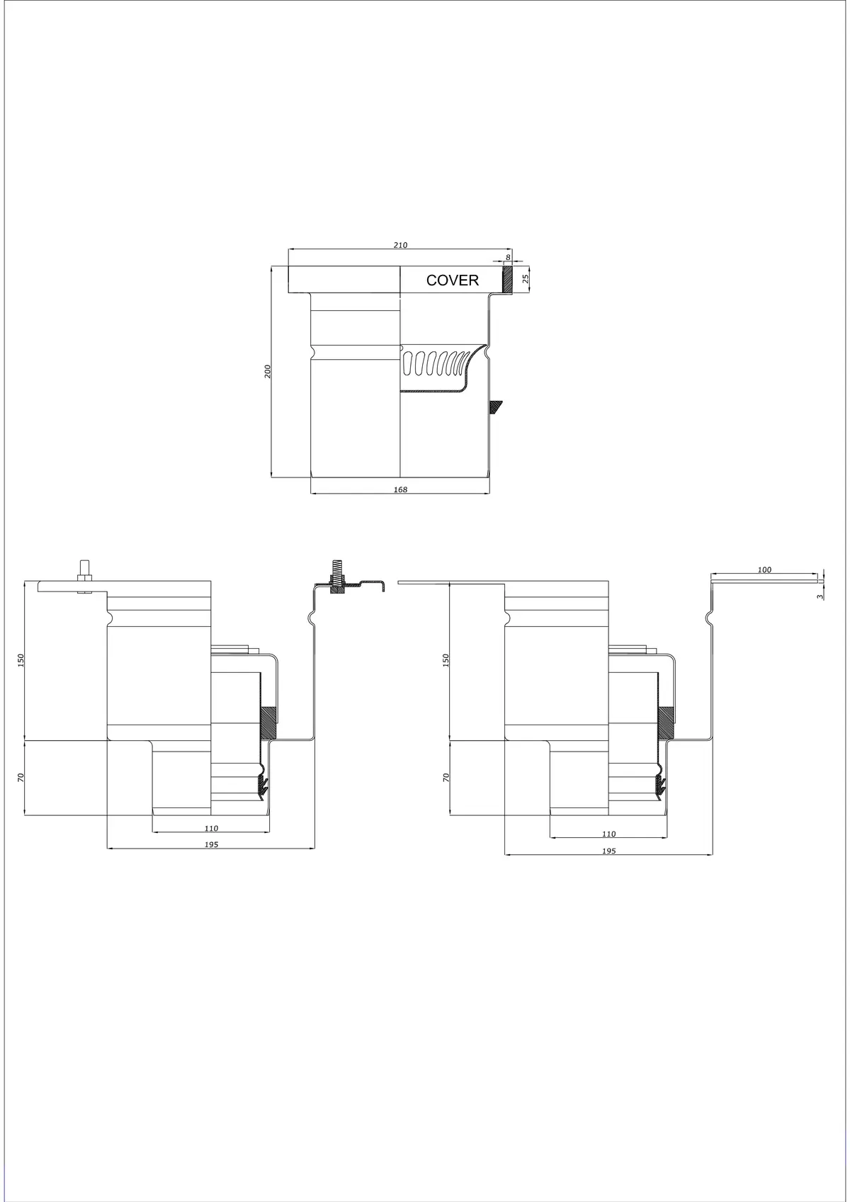 Wpust Podłogowy BK_KROD 210 DN 110 z Rantem 25x8mm - Dwuczęściowy Pionowy 